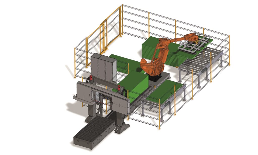 Figure 4: Horizontal band saw with a robot handling system for cutting rigid foam