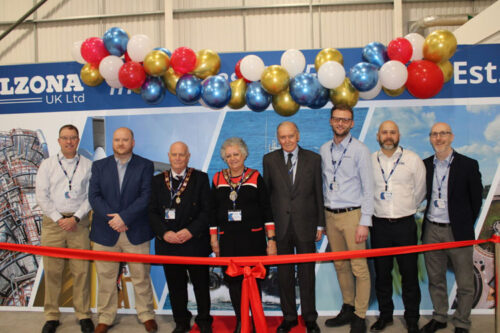 Ribbon Cutting – (left to right) President, Joel Svendsen, CEO Barry Nissil, Cllrs Dave and Gladys Healey, Lord Barry Jones, Philip Robinson, Neil Robinson, Jevon Pugh