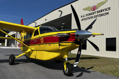 Daher’s first Kodiak 100 delivered with a five-blade composite propeller is shown at the North Carolina Forest Service’s Aviation Division at Duplin County Airport, Kenansville.