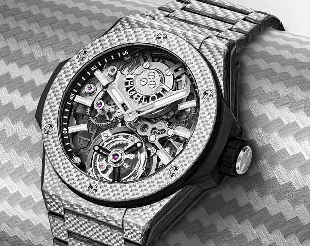 The new Hublot Big Bang integrates an automatic full carbon tourbillon